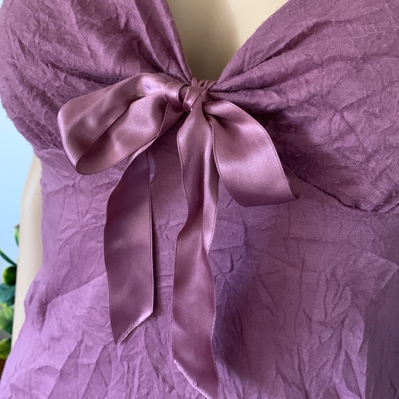 Dusty rose pink Lacey satin bow empire sleeveless tank top S M - Picture 5 of 12